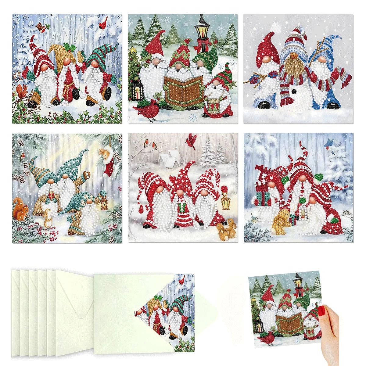 Diamond Painting Kerstkaarten set 6 stuks met kerstmotieven - HK073