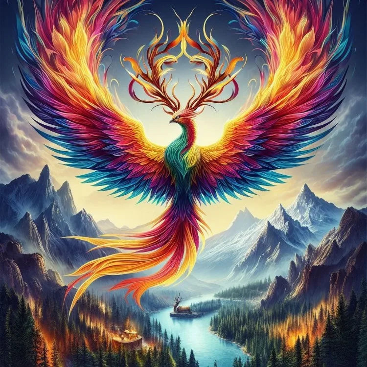 AB Diamond Painting op canvas Fantasy Dieren – Kleurrijke Phoenix, Draak en Leeuw