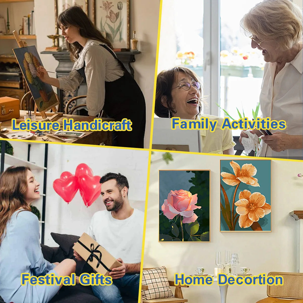 Schilderen op nummer Bloemen – Modern Bloemenontwerp op Linnen Canvas met Acrylverf