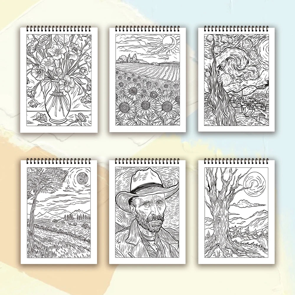 Kleurboek voor volwassenen – Vincent van Gogh inspiratie, 30 stevige pagina's