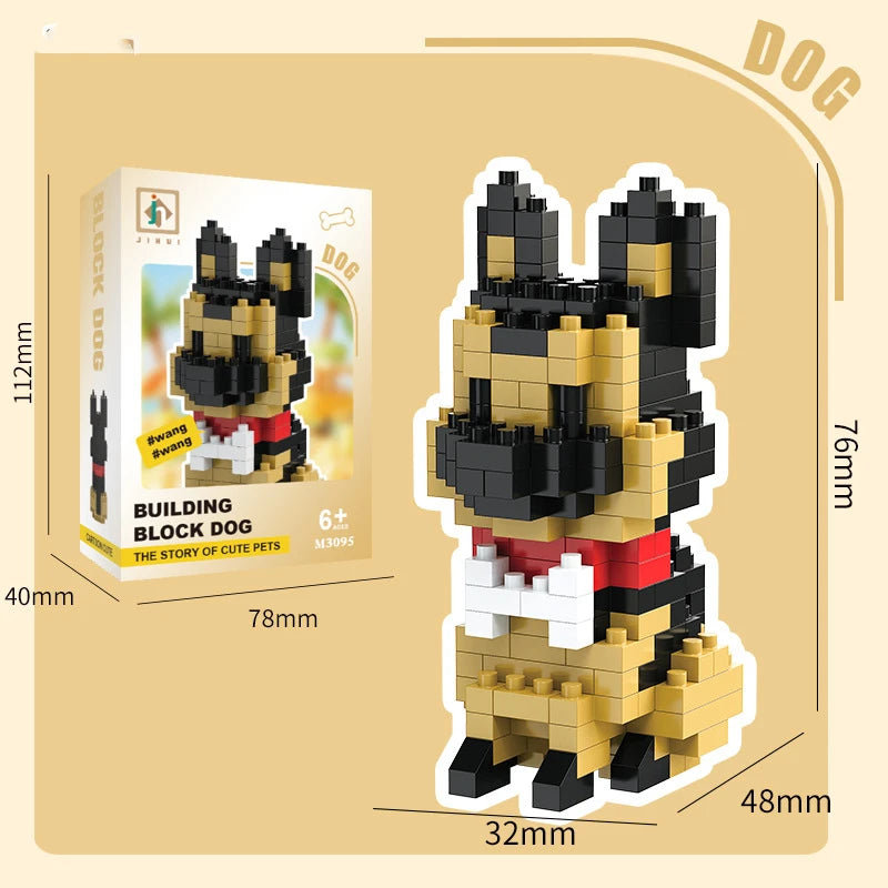 Bouwpakket schattige Husky & kat speelgoed – mini blokjes puzzelplezier