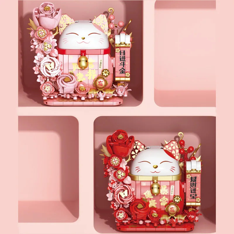 Bouwpakket Gelukskat Maneki Neko – Rijke Kat Bouwstenen Speelgoed