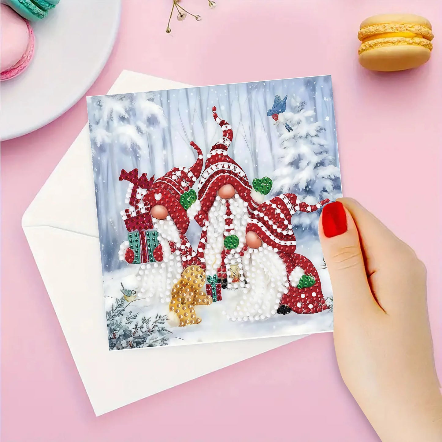 Diamond Painting Kerstkaarten set met Kabouters en Sneeuwpoppen