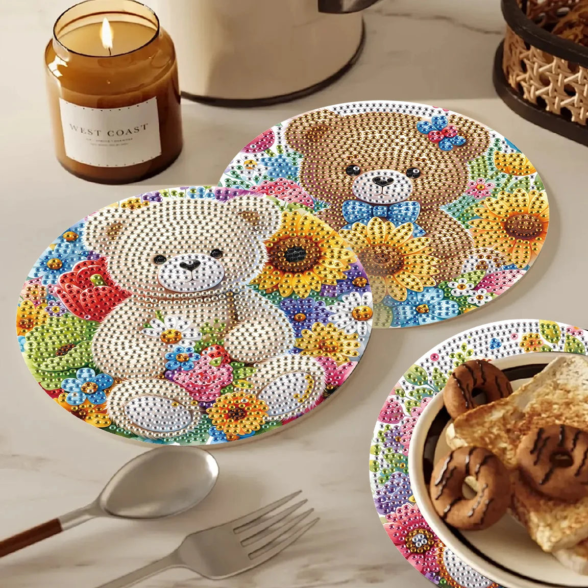 Diamond Painting Placemat met Schattige Beertjes – Set van 3