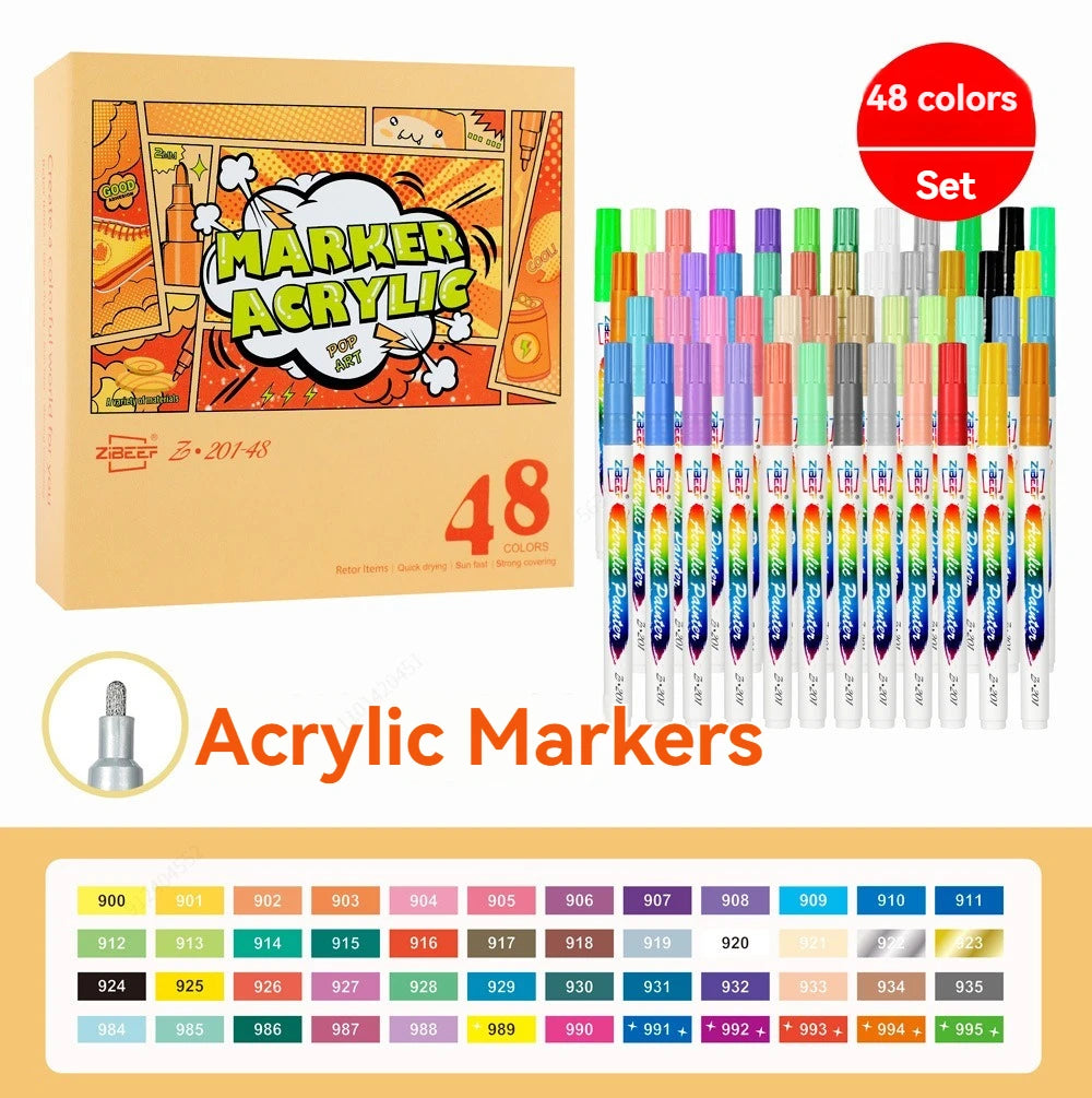 Stiften set tot 12-120 kleuren acrylverf stiften voor steen, textiel, glas & canvas