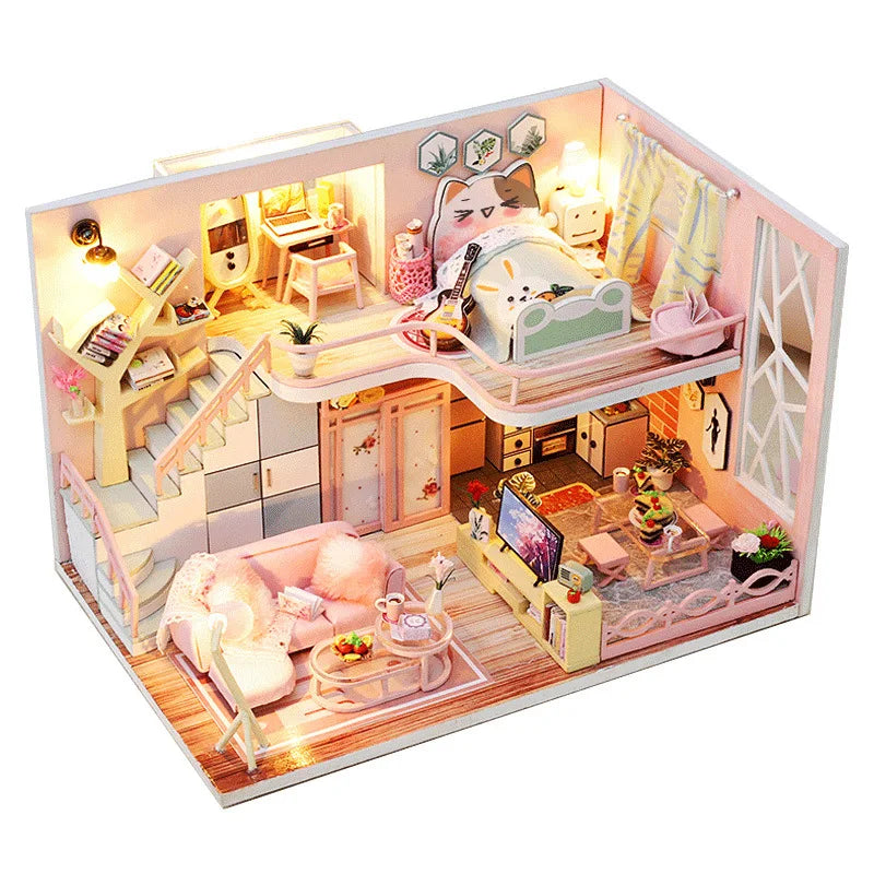 Zelfbouw Miniatuurhuisje met Meubels en Verlichting – Hout en Decoratie