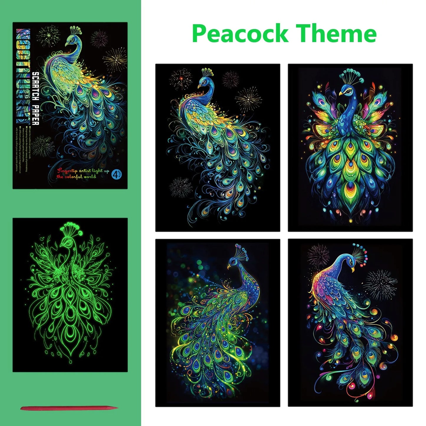 Krastekening Glow in the dark Regenboog Schilderij - Set van 4