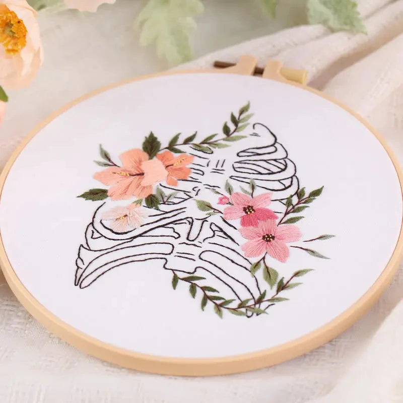 Borduurpakket Rond – Compleet DIY Set met Schedelpatroon en Borduurstoffen