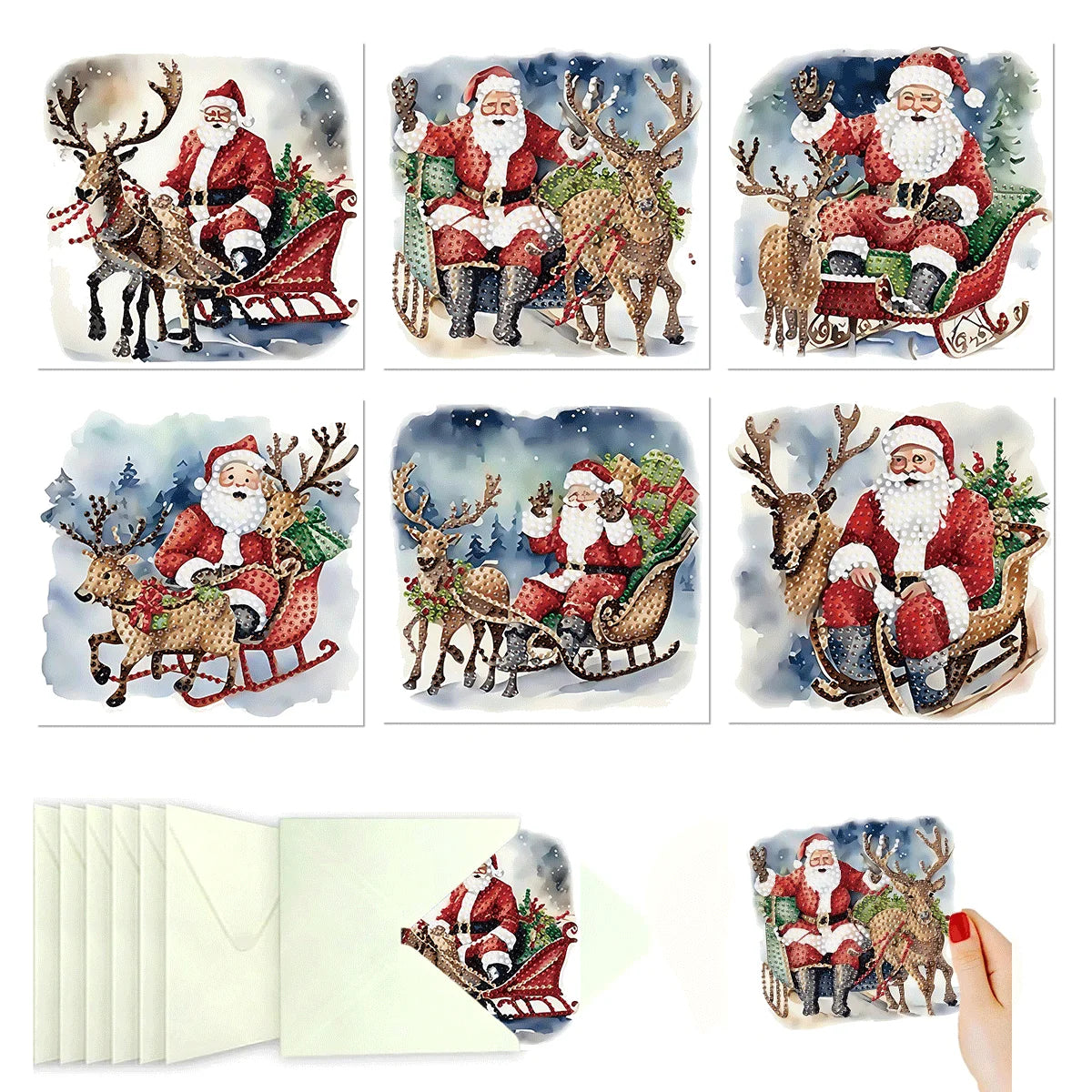 Diamond Painting Kerstkaarten set – 6 feestelijke wenskaarten - HK062