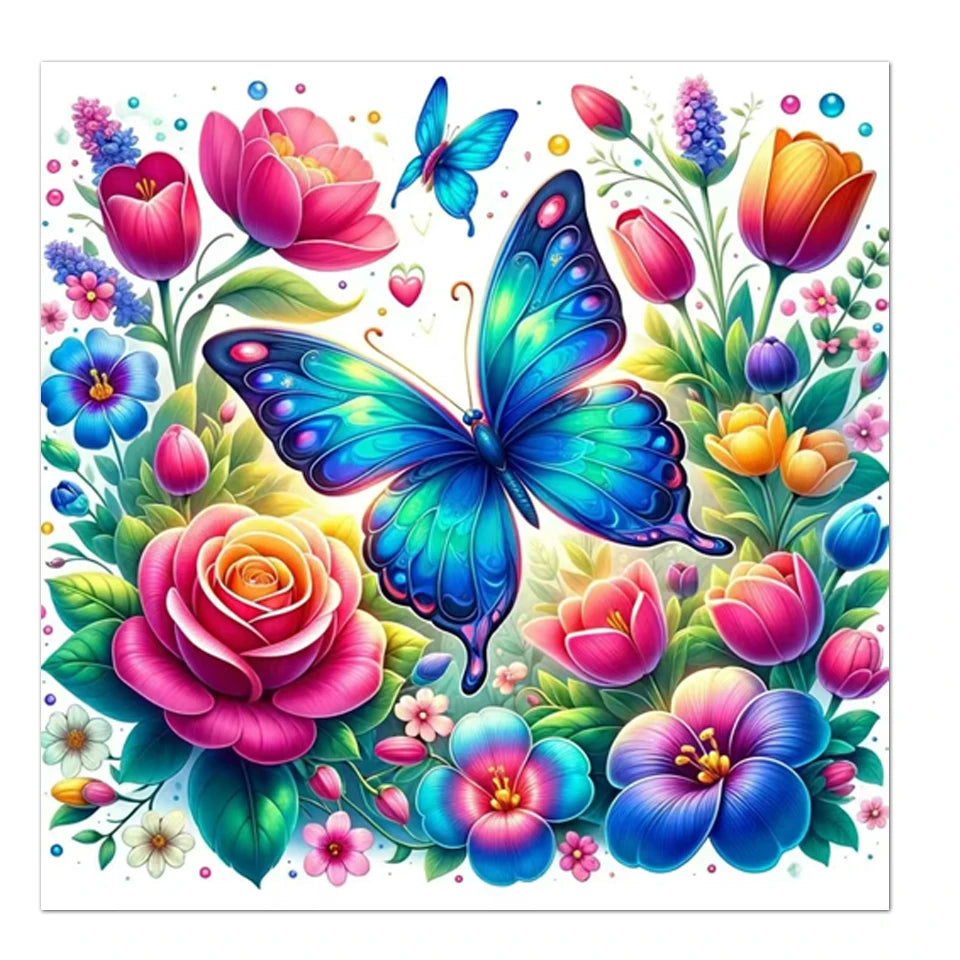 AB Diamond Painting op canvas - Kleurrijke Bloem, Vlinder, Konijn, Kat en Abstract Landschap