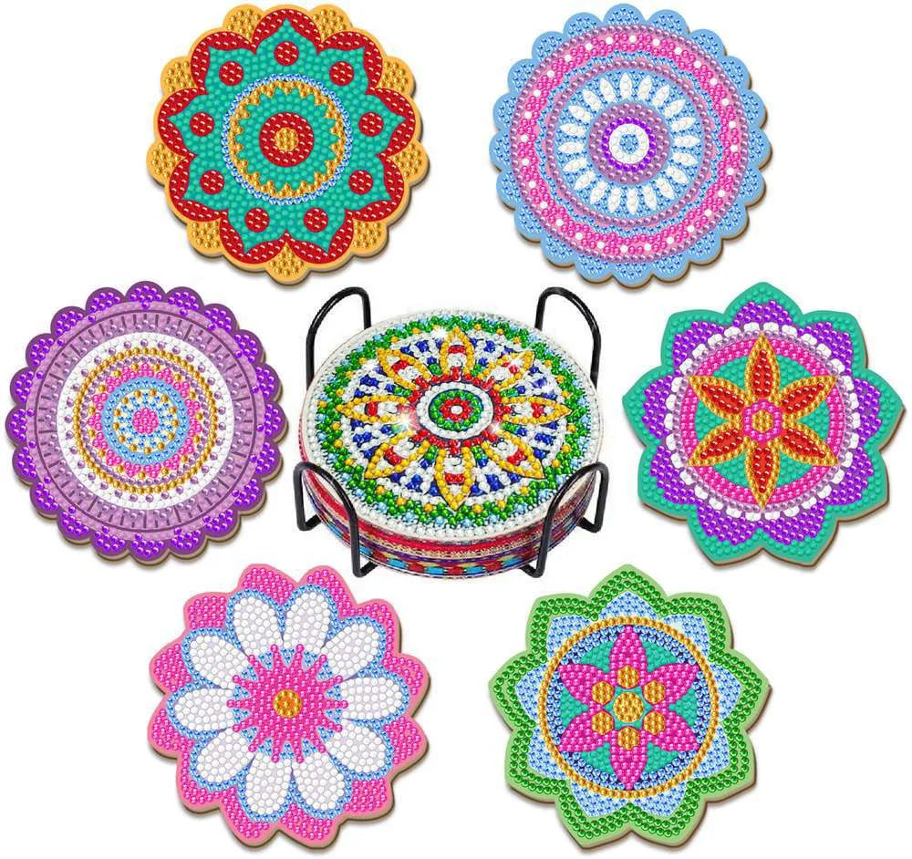 Diamond Painting Onderzetters – Set van 6 met Houder – Mandala Design
