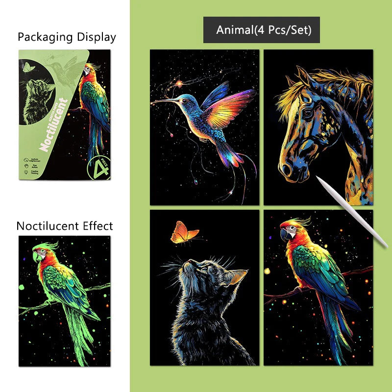 Krastekening Set A5 - Glow in the dark Kastelen & Dieren