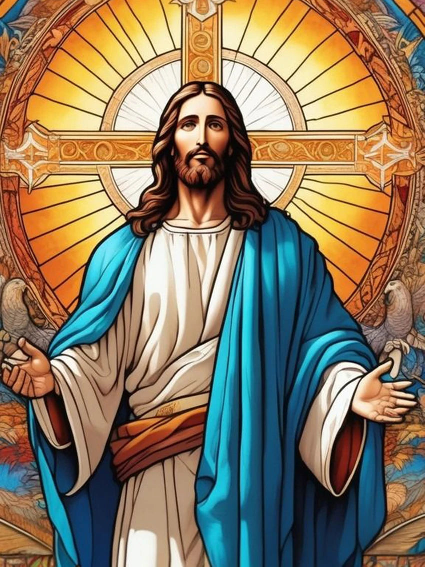 AB Diamond Painting op canvas – Religieus Thema – Jezus – Volledige bedekking – Keuze uit ronde of vierkante AB/Fairydust steentjes