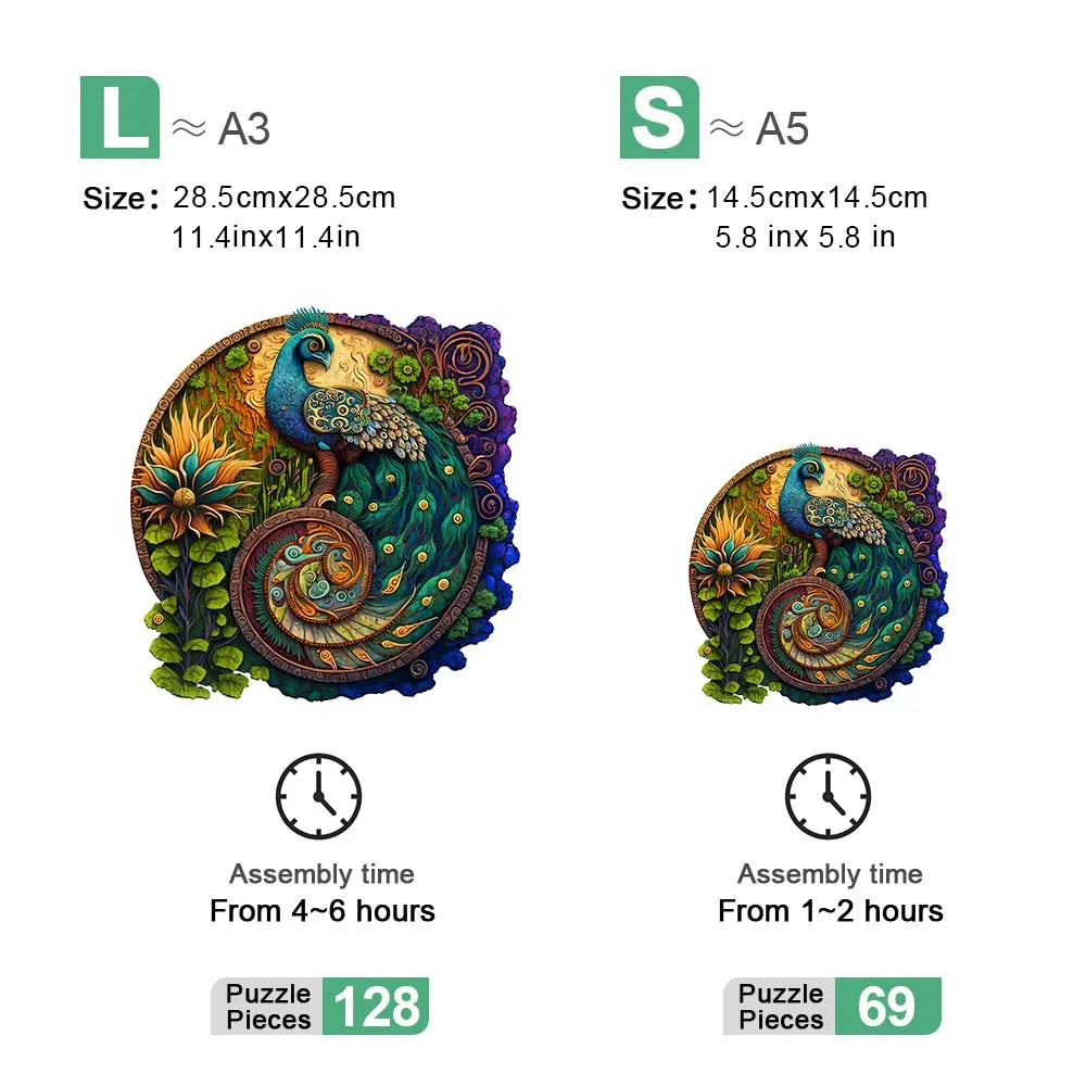 Houten figuren puzzel pauw – kleurrijke houten legpuzzel voor jong en oud