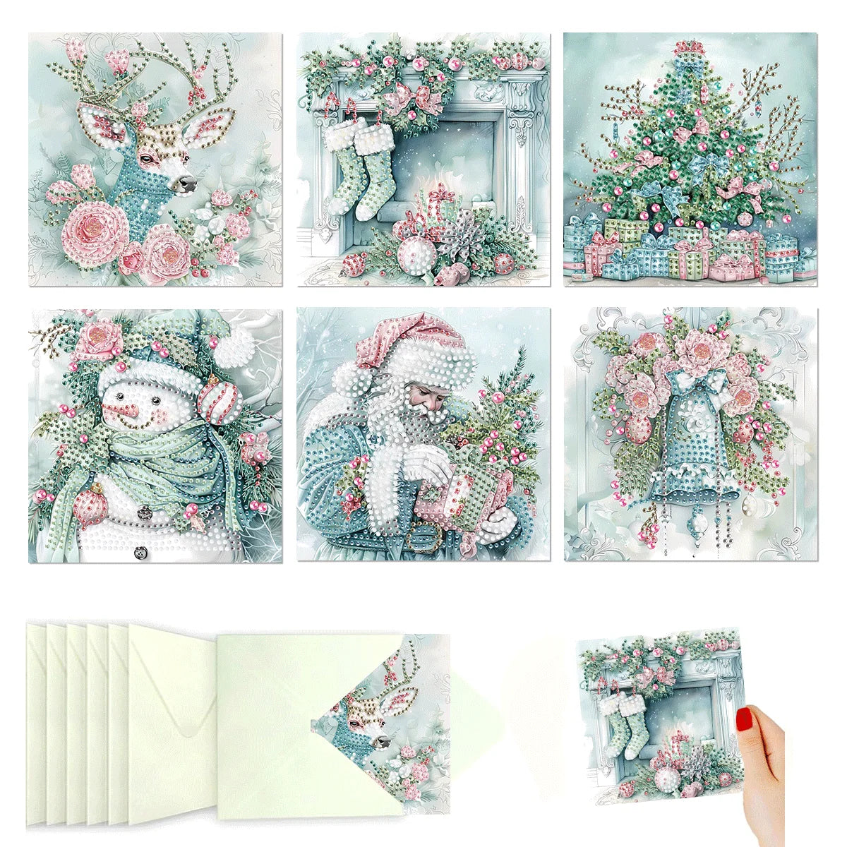Diamond Painting Kerstkaarten set 6 feestelijke ansichtkaarten - HK066
