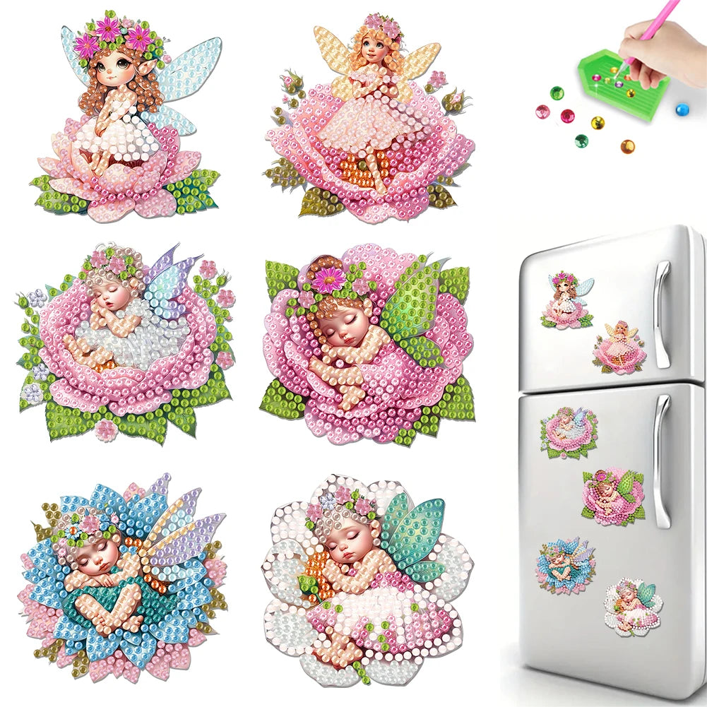 Diamond Painting Magneten – Set van 6 Koelkastmagneten met Steentjes (diverse ontwerpen)