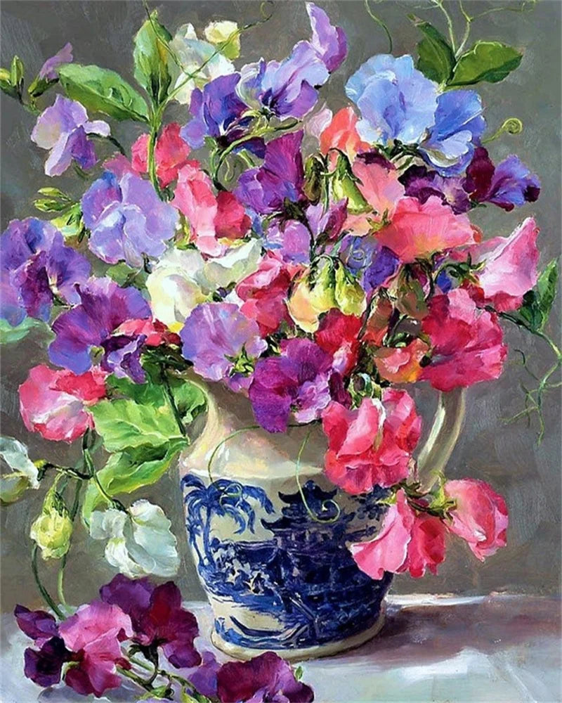 Schilderen op nummer – Bloemen met Rozen en Pioenen op Canvas