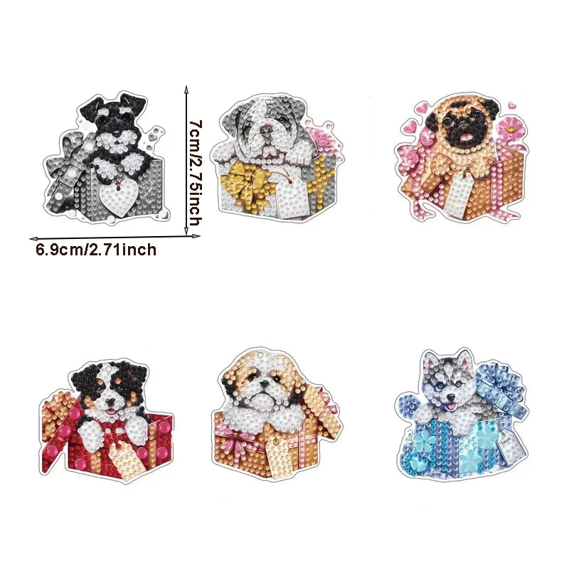 Diamond Painting Sleutelhangers Honde – 6 stuks creatieve mozaïek set