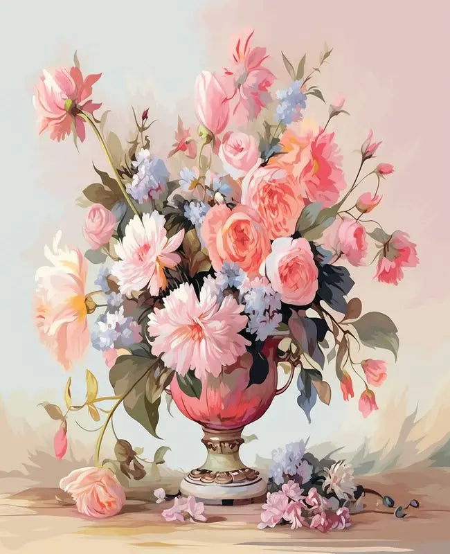 Schilderen op nummer Bloemen – Modern Bloemenontwerp op Linnen Canvas met Acrylverf
