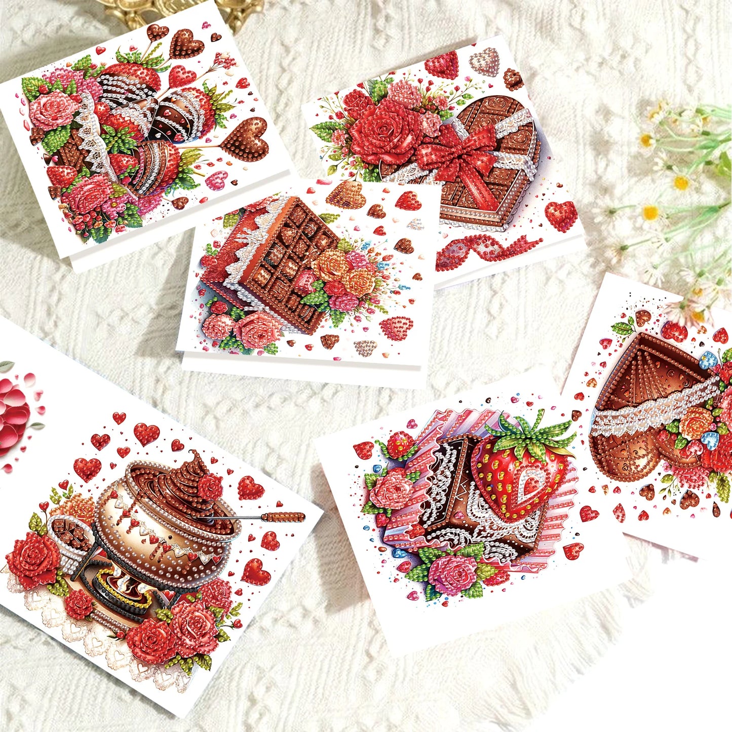 Diamond Painting Wenskaarten Set - Chocolade Themed Kaarten met Enveloppen - Set van 6