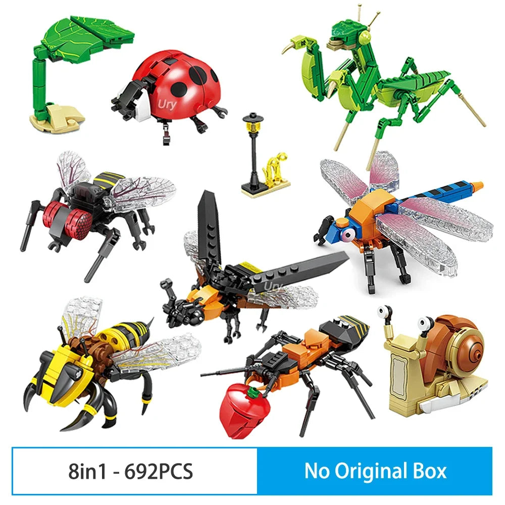 Bouwpakket Insectenmodel Bij, Vlinder, Krekel & Sprinkhaan – Creatief Blokkenplezier