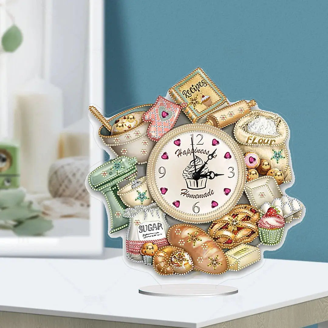 Diamond Painting Klok Bake Time met kristallen steentjes – Uniek tafelornament
