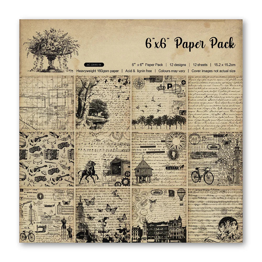 12 Vellen Vintage Scrapbook Papier – 15x15cm - 002