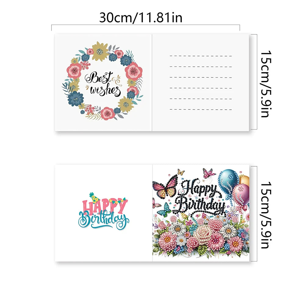 Diamond Painting Verjaardagskaarten Set - 4 stuks met Diamantkunst