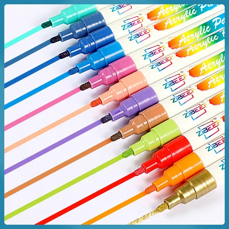 Stiften set tot 12-120 kleuren acrylverf stiften voor steen, textiel, glas & canvas
