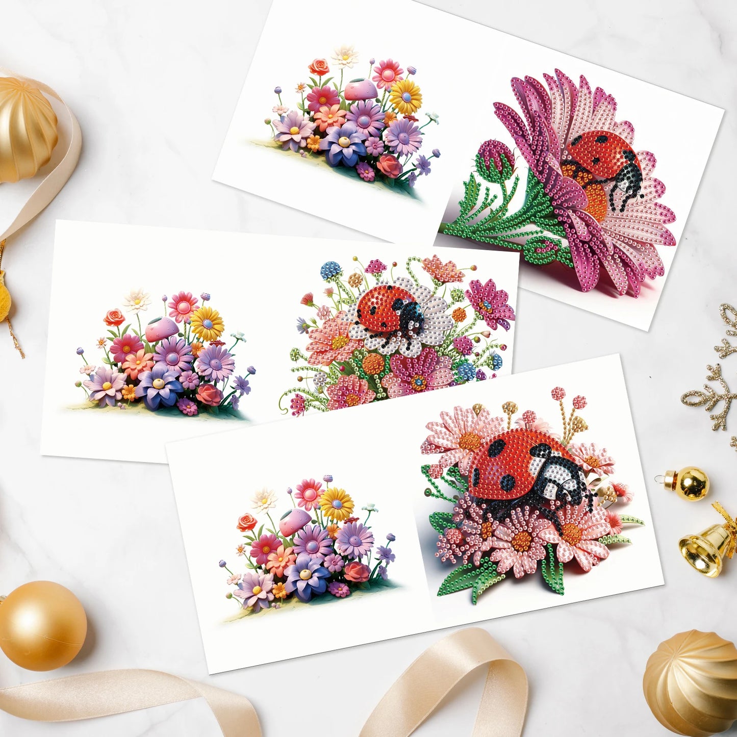Diamond Painting Wenskaarten set Lieveheersbeestje 6 Stuks Creatief