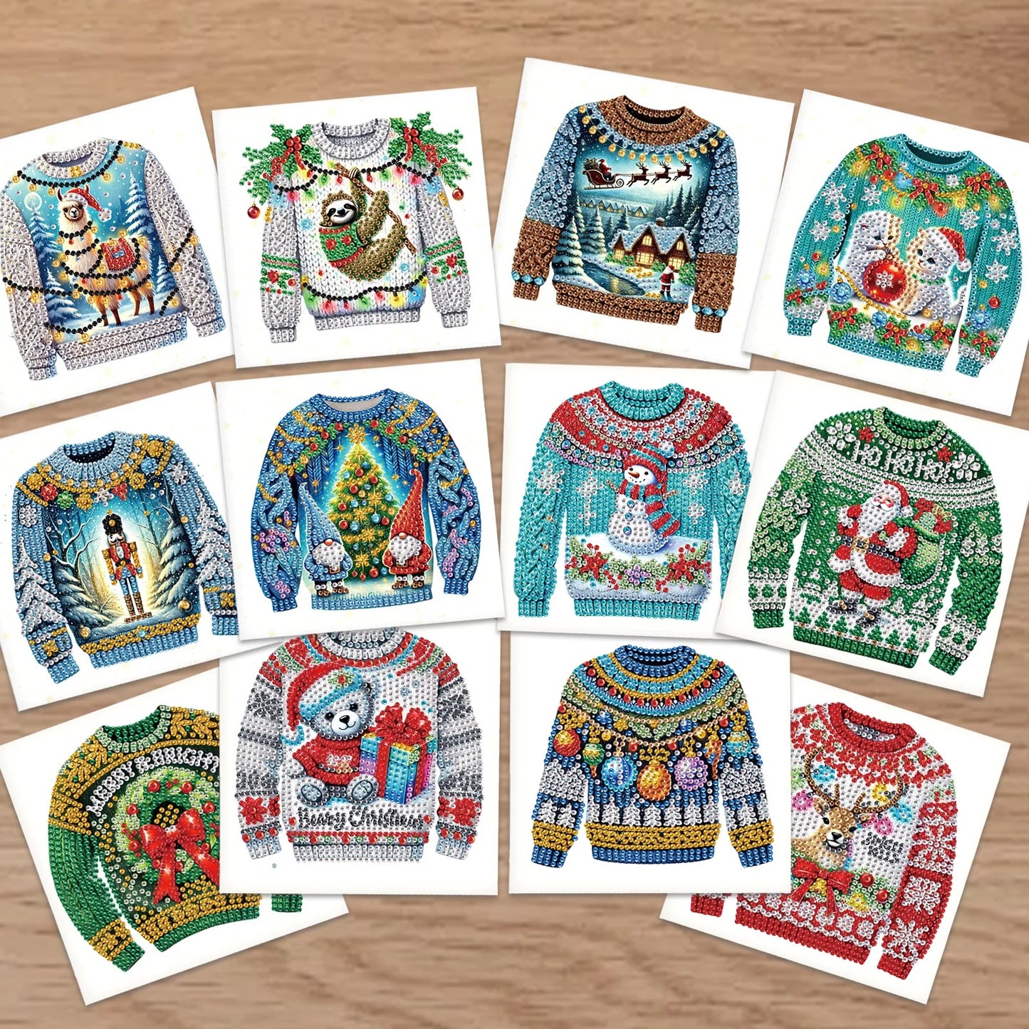 Diamond Painting Kerstkaarten set - Sweater Thema Wenskaarten 12 stuks