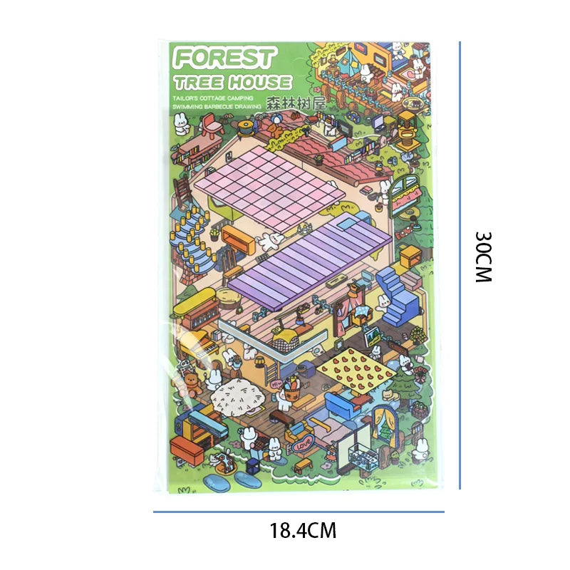 Sticker homestyling set cartoon konijn en pinguïn cabin scene interieurdecoratie