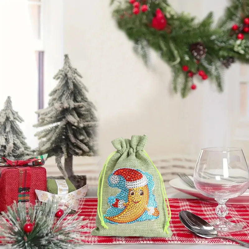 Diamond Painting kerst knutselset - linnen snoepzakje en trekkoord