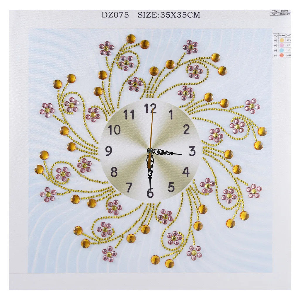 Diamond Painting Klok bloemrijk patroon op canvas – creatieve wanddecoratie