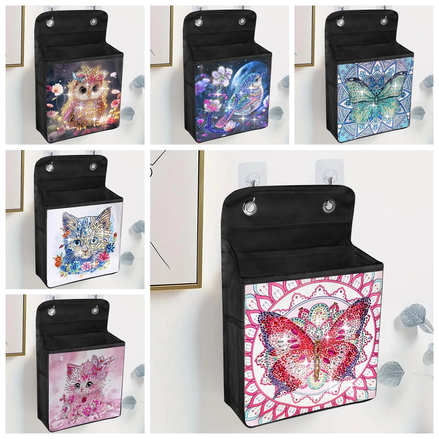 Diamond Painting Opbergzak met Vlinder en Katten – Hangbare Canvas Tas met Steentjes