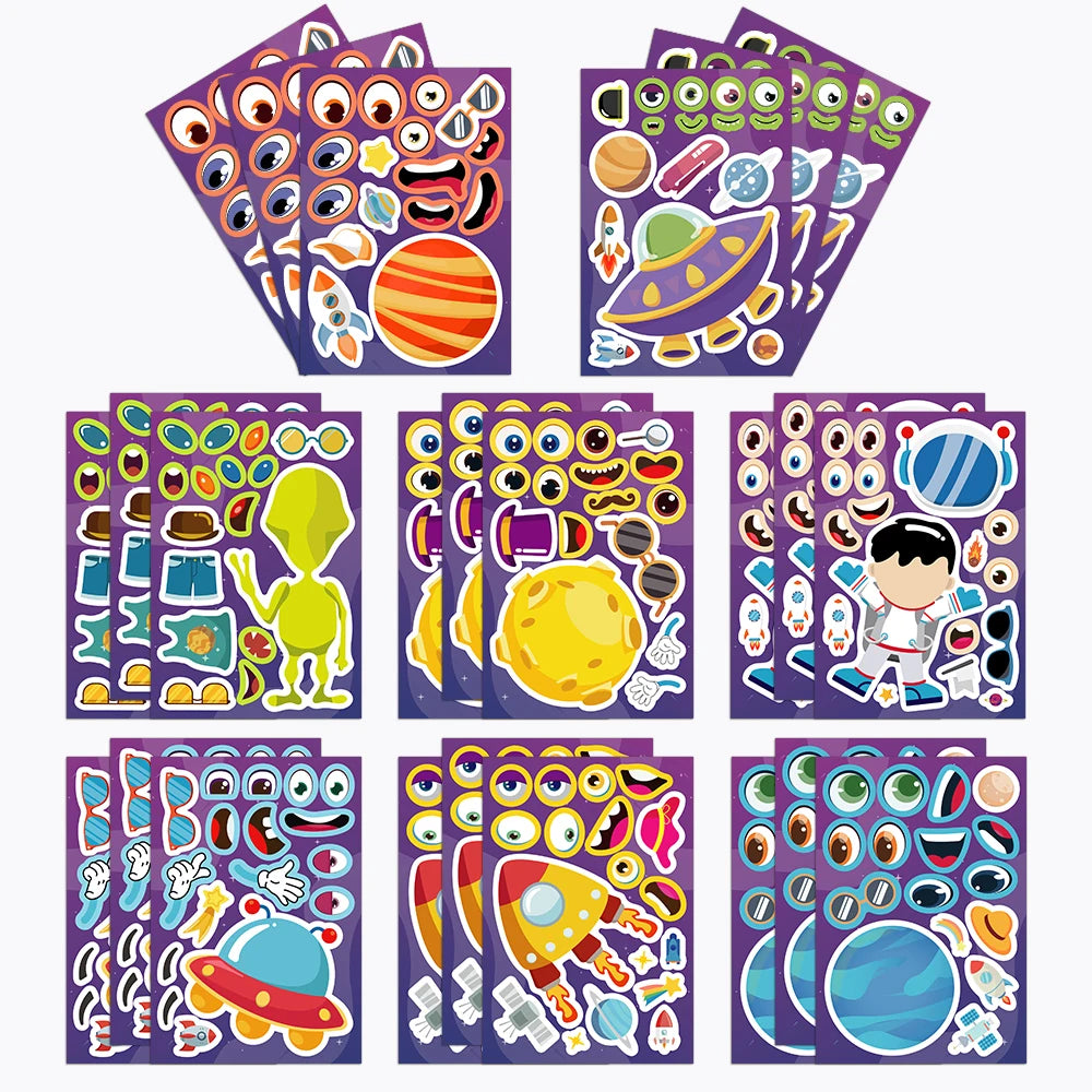 Sticker pret – Schattige ruimte stickers met planeten & astronauten (8 stuks)