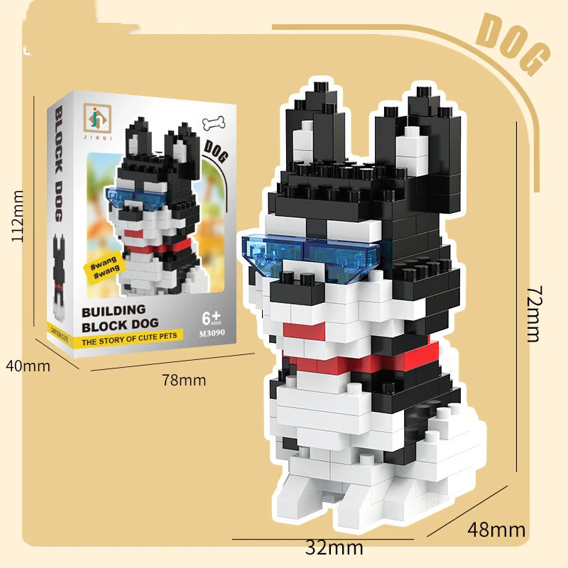 Bouwpakket schattige Husky & kat speelgoed – mini blokjes puzzelplezier