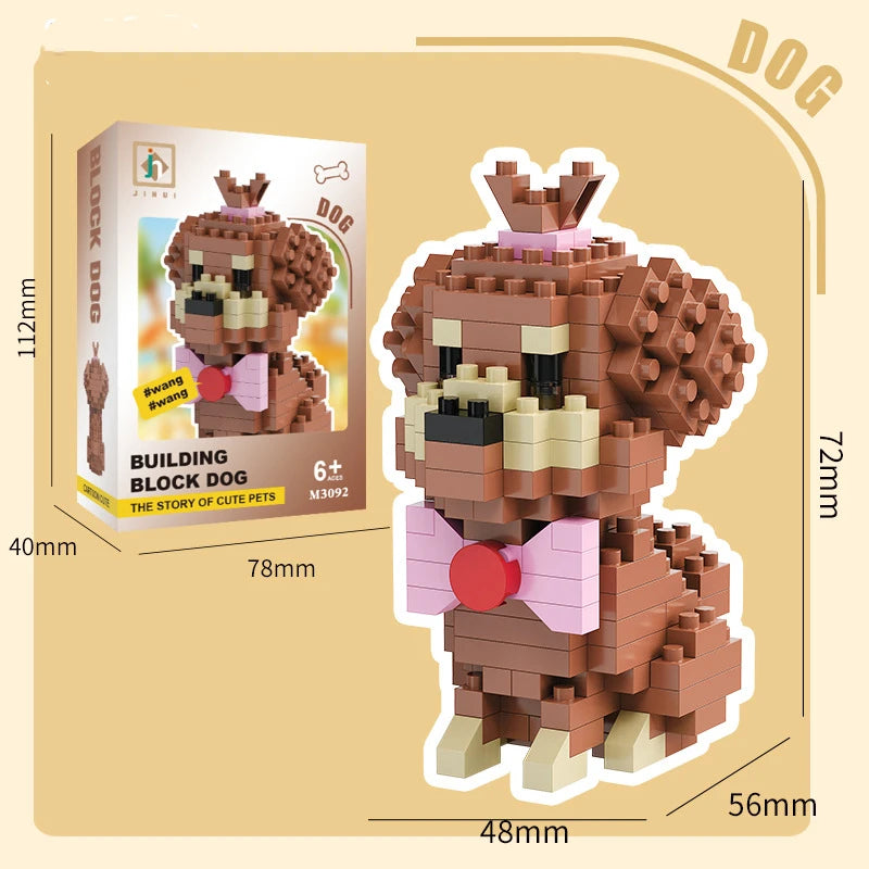 Bouwpakket schattige Husky & kat speelgoed – mini blokjes puzzelplezier