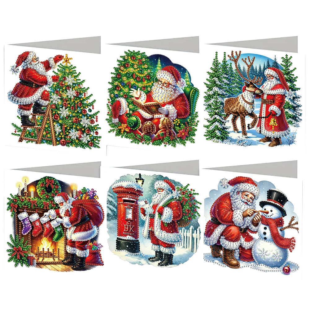 Diamond Painting Kerst kaarten set Kerstmannen – 6 Wenskaarten met Enveloppen