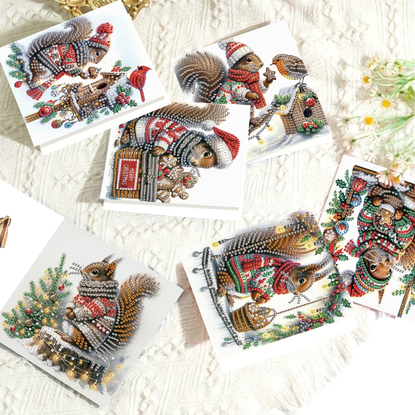 Diamond Painting Kerstkaarten set kerst eekhoorn wenskaarten met enveloppen 6 stuks