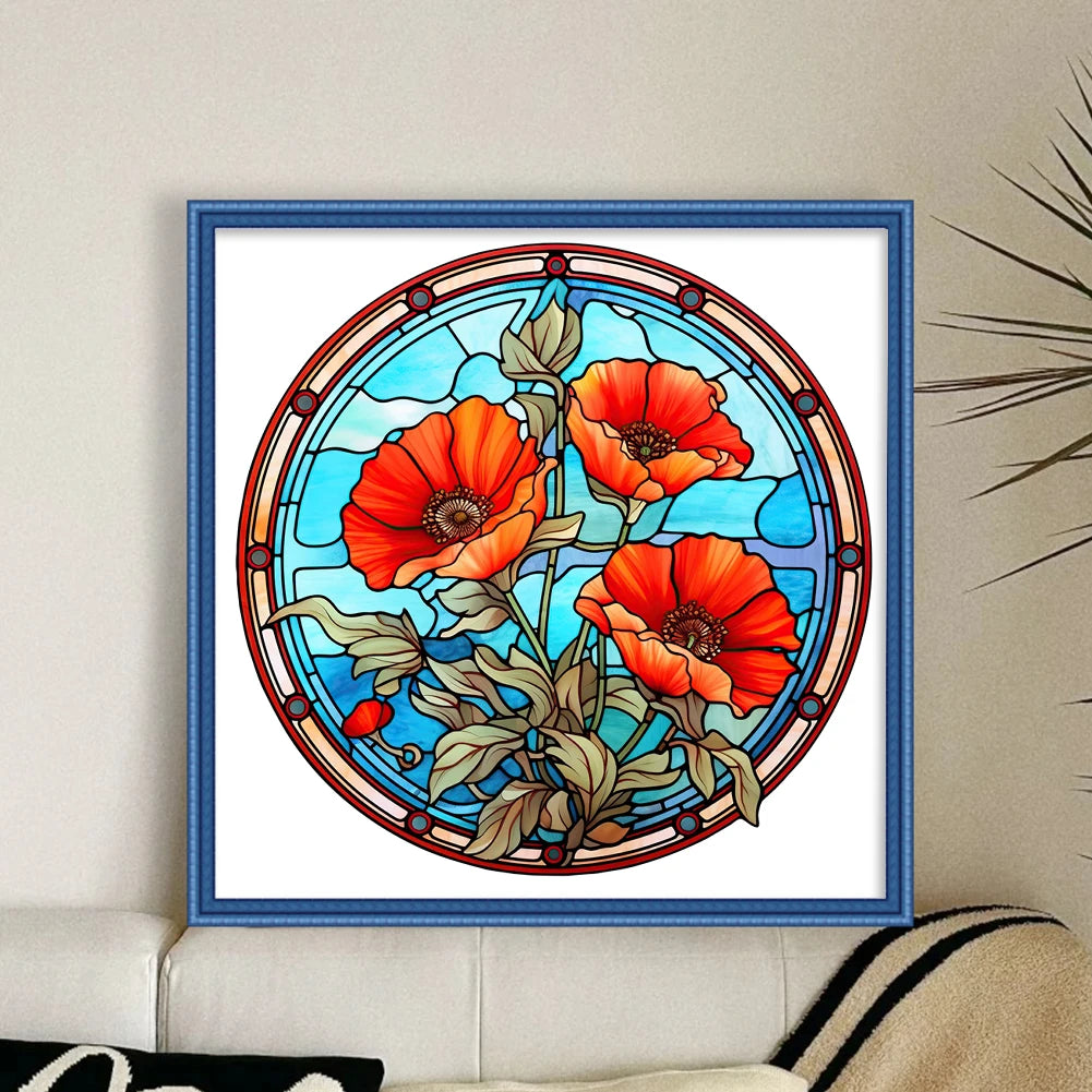 Borduurpakket Glas in lood design Bloem Patroon met Gedrukte Canvas en Eco-katoen