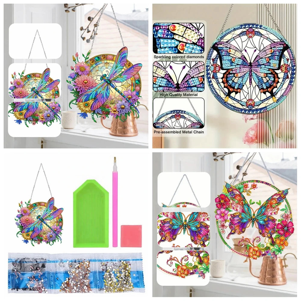 Diamond Painting Hangend ornament Vlinder, kolibri en libelle