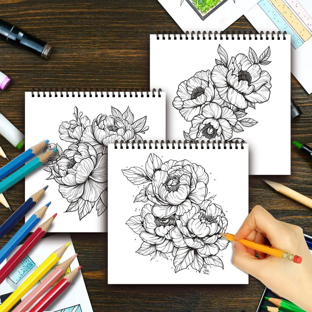 Kleurboek voor volwassenen met bloemen – 30 vellen dik papier