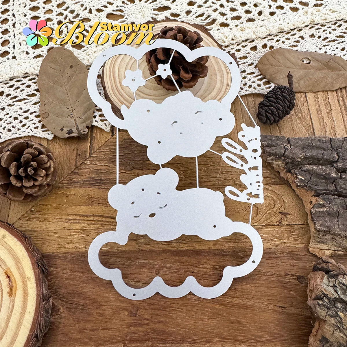 Metalen snijmal Hello Little One dieren wolken baby decoratie