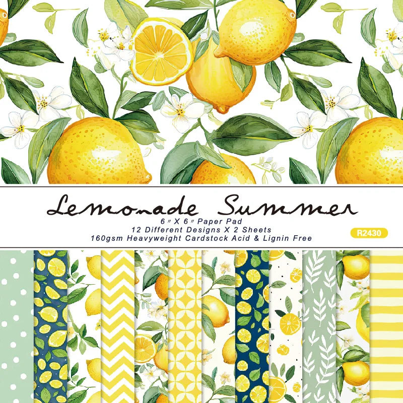 Zomers Lemonade Scrapbook Papier – 24 Vellen (15,2x15,2 cm)