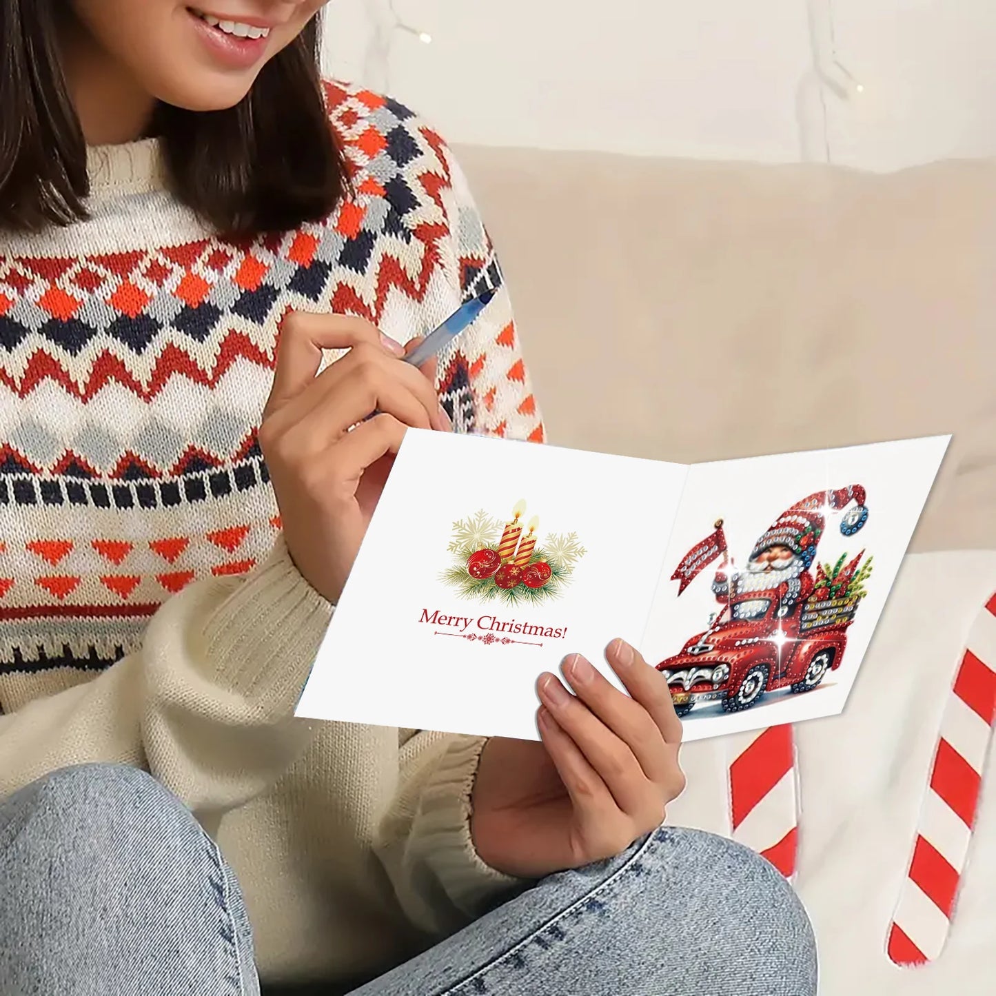 Diamond Painting Kerstkaarten set - 6 Stuks - Kerstgroeten en Wensen