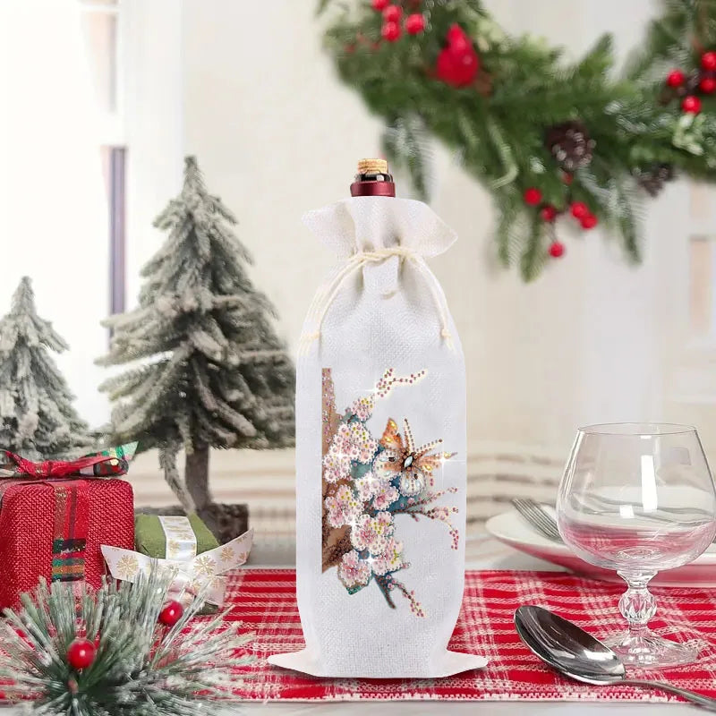 Diamond Painting Wijnfleszak met dierenprint – Kerst & Cadeau verpakking