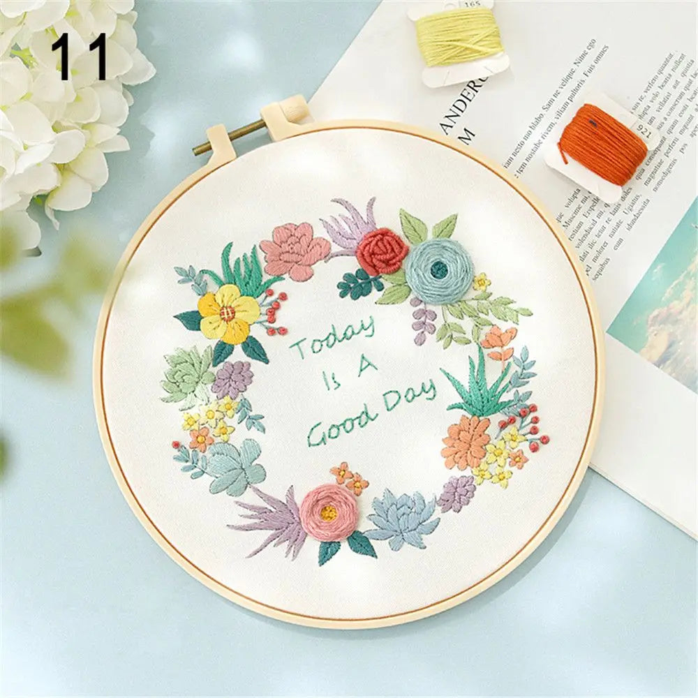 Borduurpakket Bloemen – Compleet Startpakket met borduurring (20 cm)