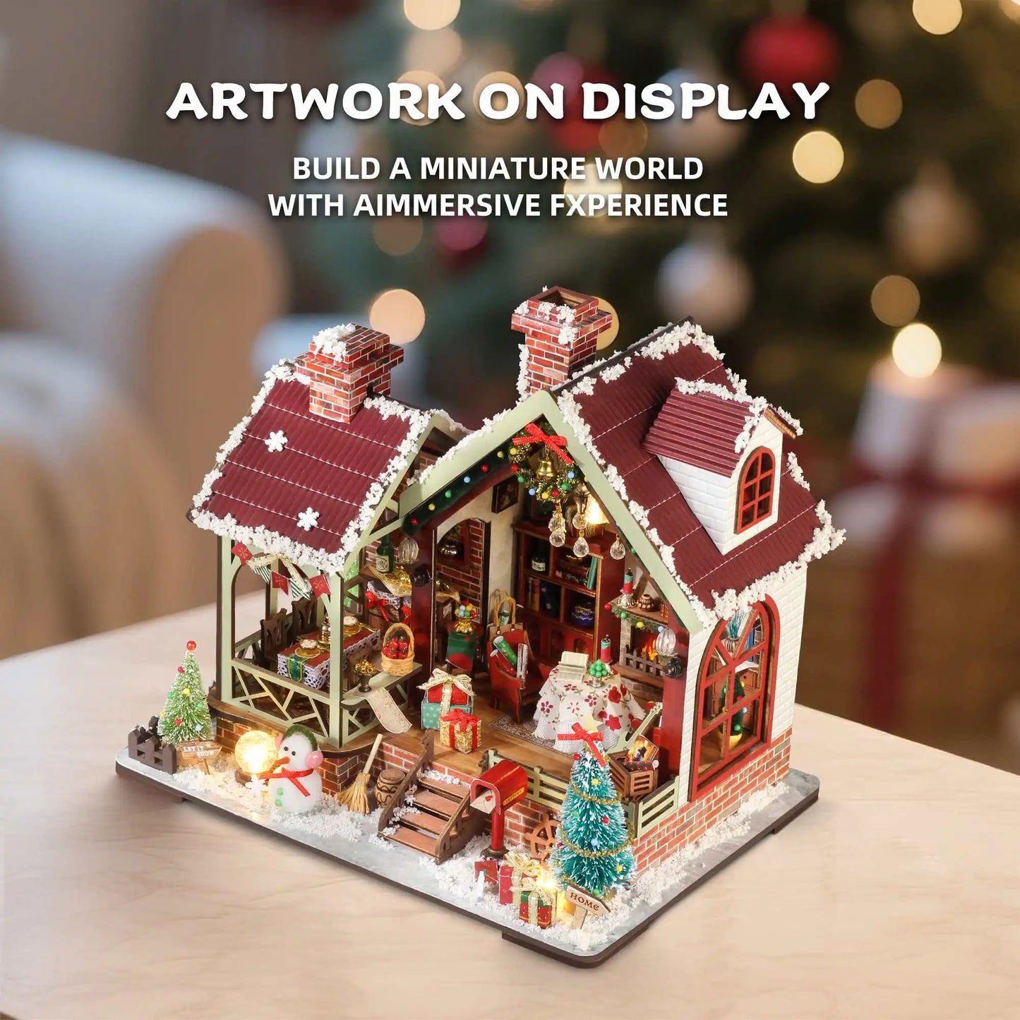 Kerst Zelfbouw miniatuur huisje Christmas Night – Warm interieur met muziekdoos
