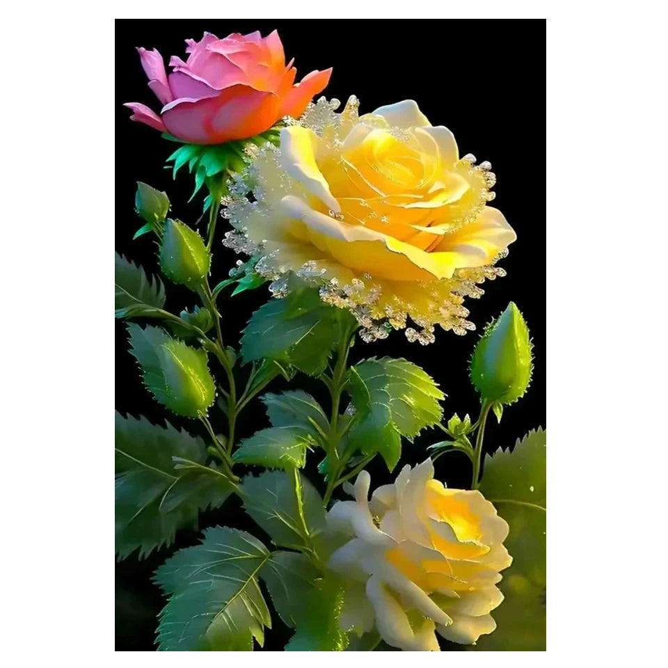 AB Diamond Painting op canvas – Gouden Rozen – Volledige bedekking – Keuze uit ronde of vierkante AB/Fairydust steentjes